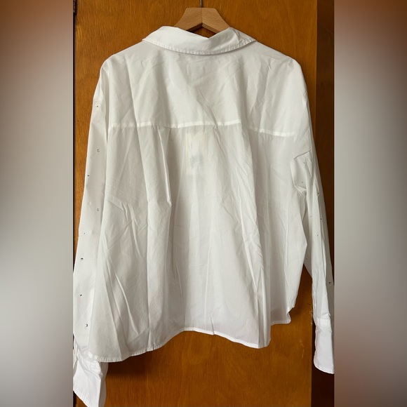 A New Day Pure White Silver Rhinestones Glam Button Down Long Sleeve Shirt Top - Picture 3 of 8